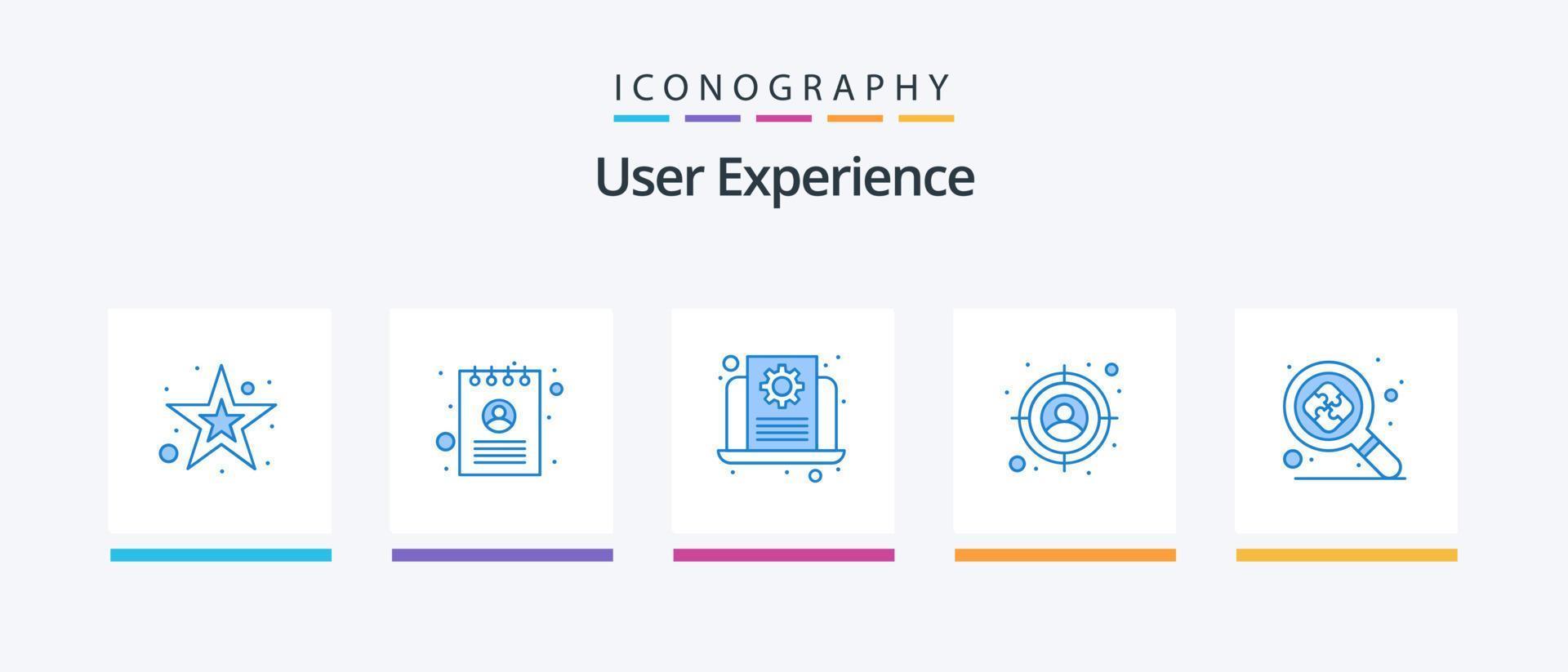 User Experience Blue 5 Icon Pack Including search. experience. development. target. audience. Creative Icons Design vector