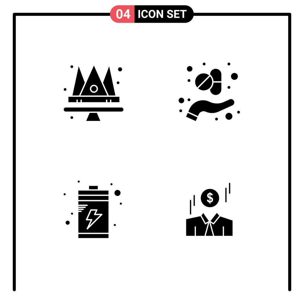 Group of 4 Solid Glyphs Signs and Symbols for crown charge queen herb businessman Editable Vector Design Elements