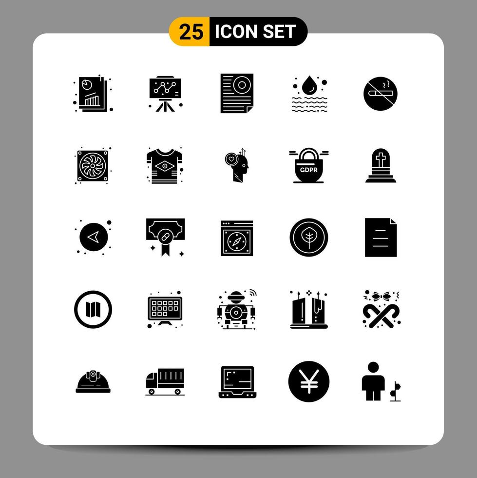 25 Universal Solid Glyph Signs Symbols of waste leak graph water page Editable Vector Design Elements
