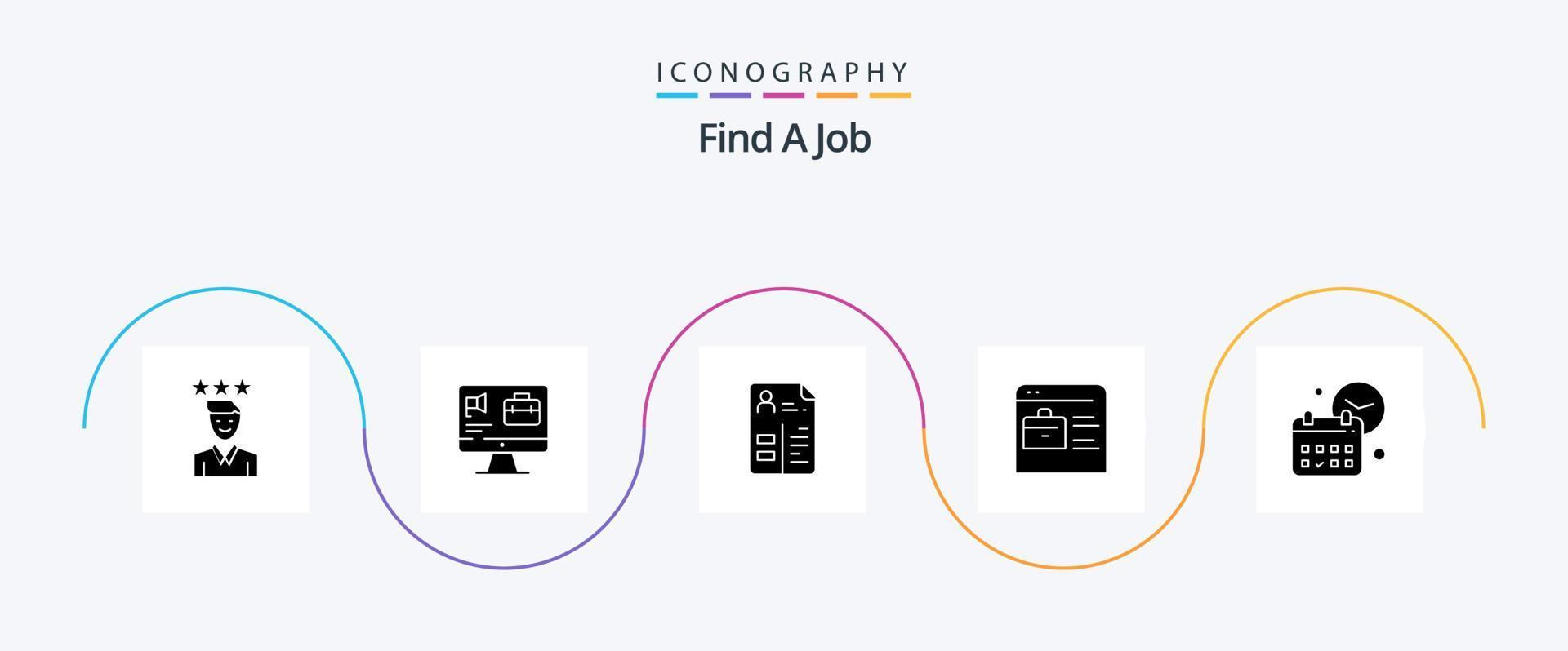 Find A Job Glyph 5 Icon Pack Including calendar. job website. job. find job. portfolio vector