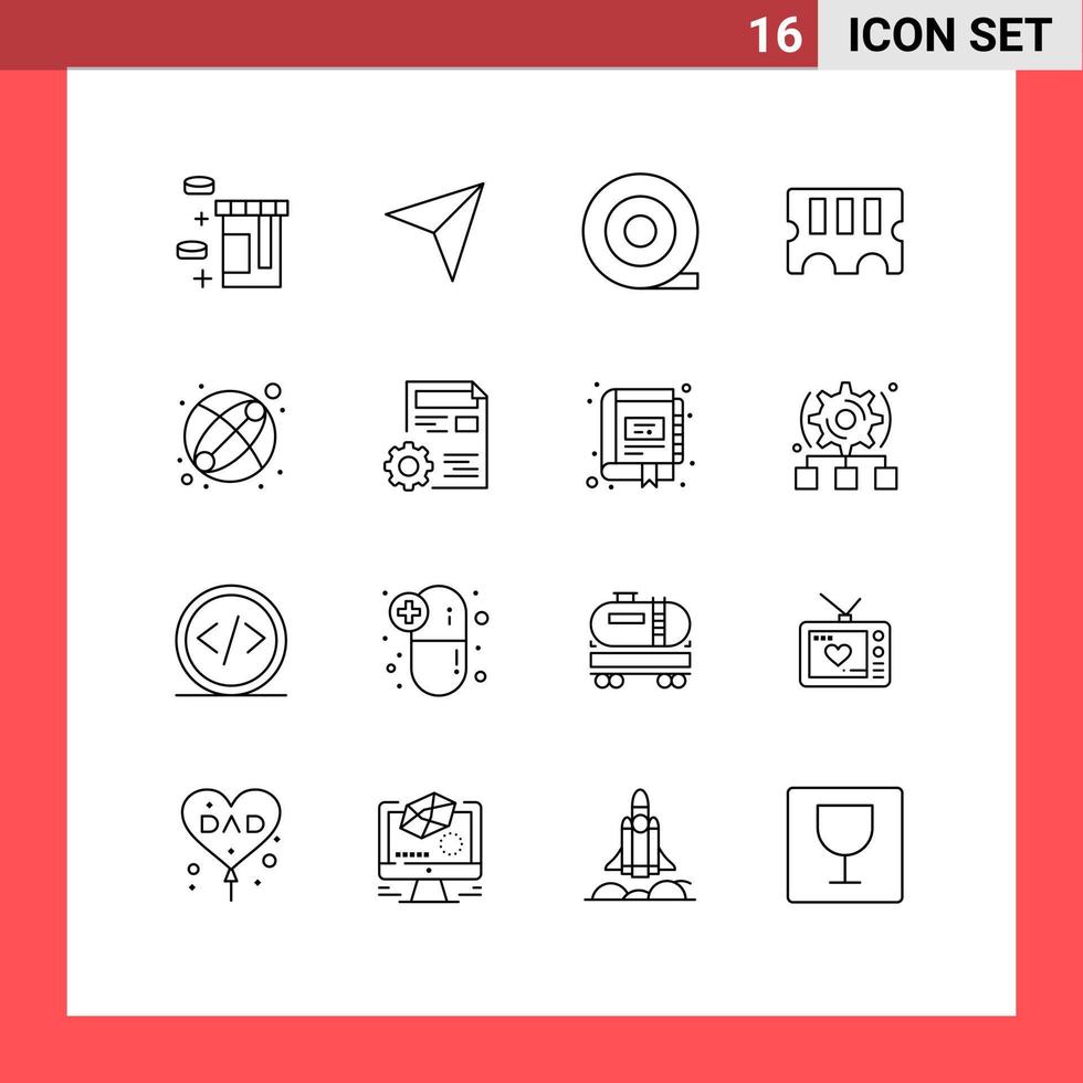 paquete de iconos de vector de stock de 16 signos y símbolos de línea para elementos de diseño de vector editables de bola de documento de hardware de perfil de configuración