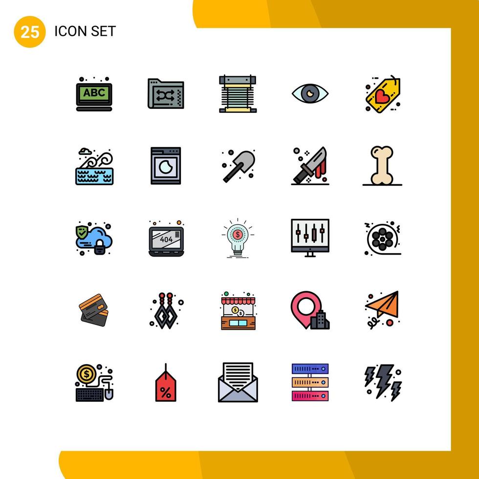 25 Thematic Vector Filled line Flat Colors and Editable Symbols of eye basic management app cpu Editable Vector Design Elements