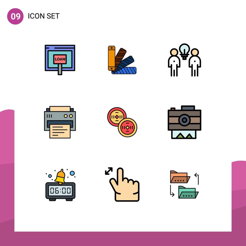Pack of 9 creative Filledline Flat Colors of education print swatch printer team Editable Vector Design Elements