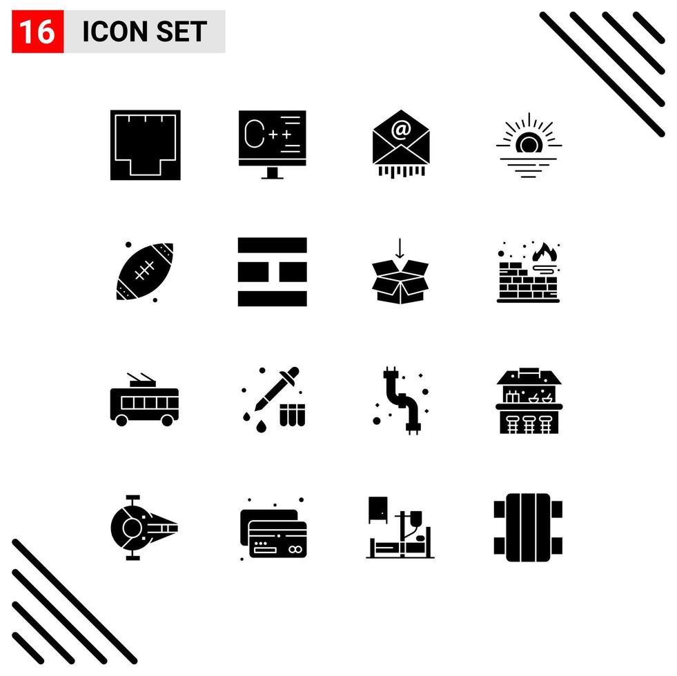 Solid Glyph Pack of 16 Universal Symbols of ball warm development sun mail Editable Vector Design Elements