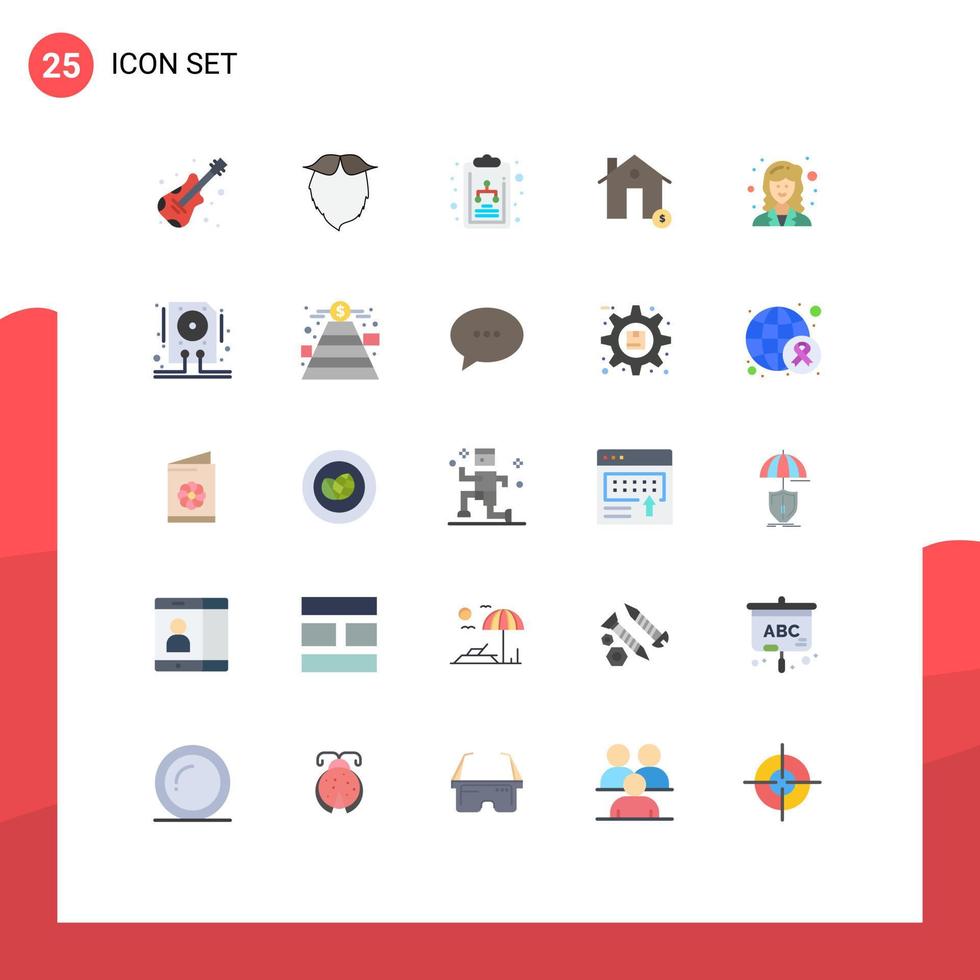 Flat Color Pack of 25 Universal Symbols of mathematician house chart estate coin Editable Vector Design Elements