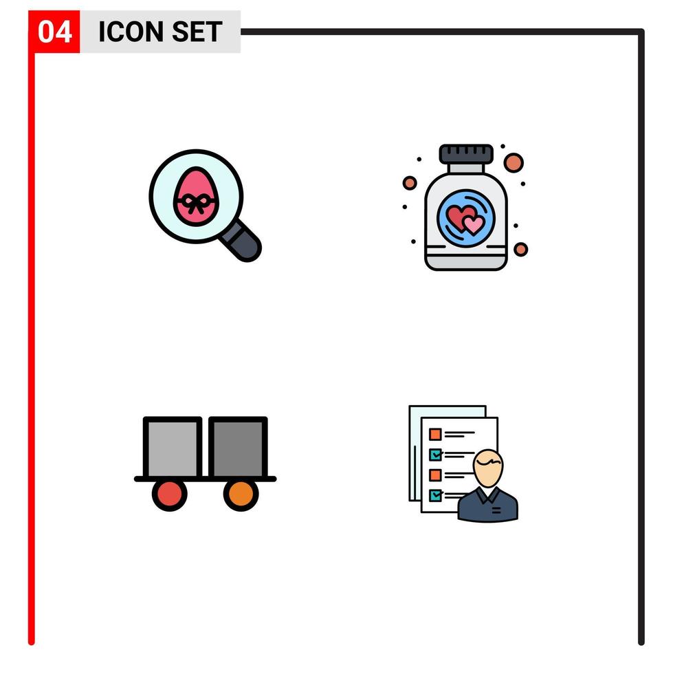 Universal Icon Symbols Group of 4 Modern Filledline Flat Colors of search fork truck holiday heart forklift truck Editable Vector Design Elements