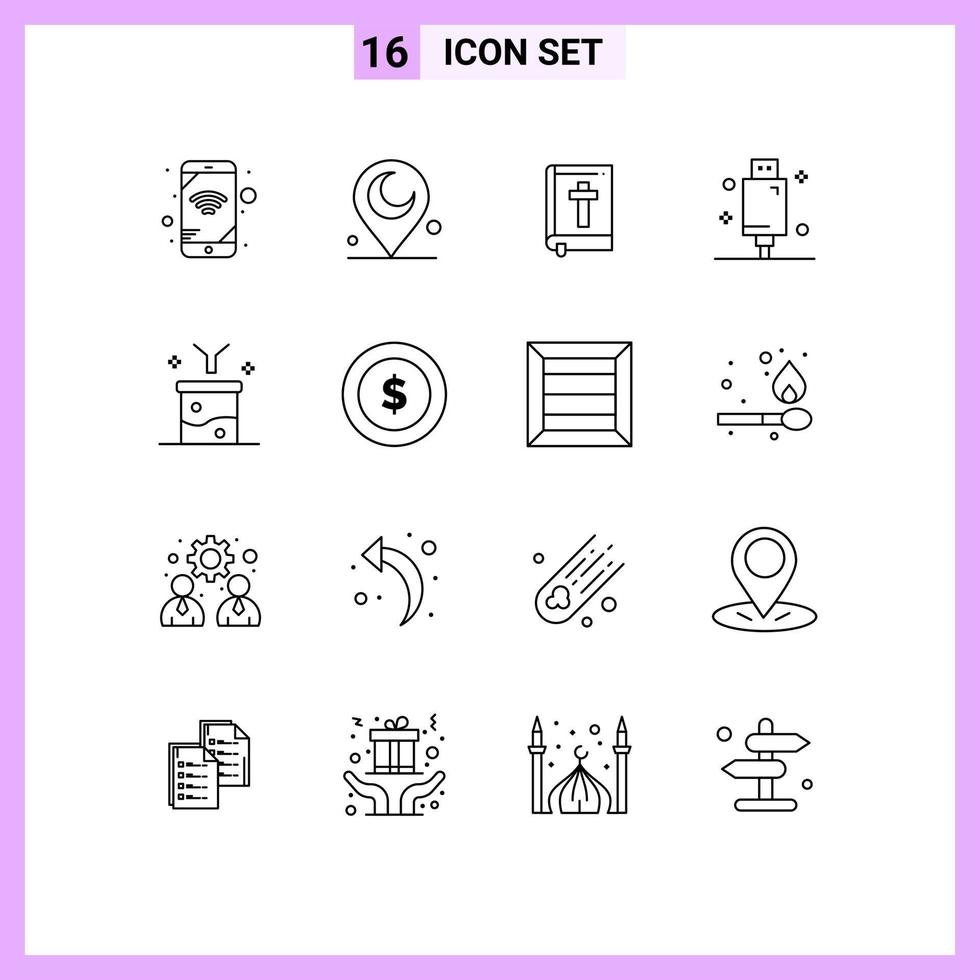 16 Universal Outlines Set for Web and Mobile Applications data filtering big data and science concept easter equipment electric Editable Vector Design Elements