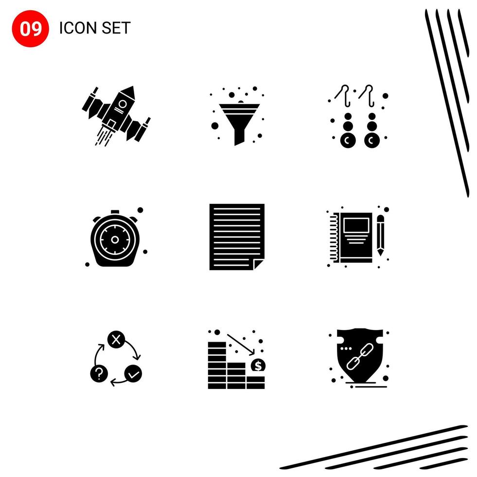 9 Creative Icons Modern Signs and Symbols of data time earring kitchen chrono Editable Vector Design Elements