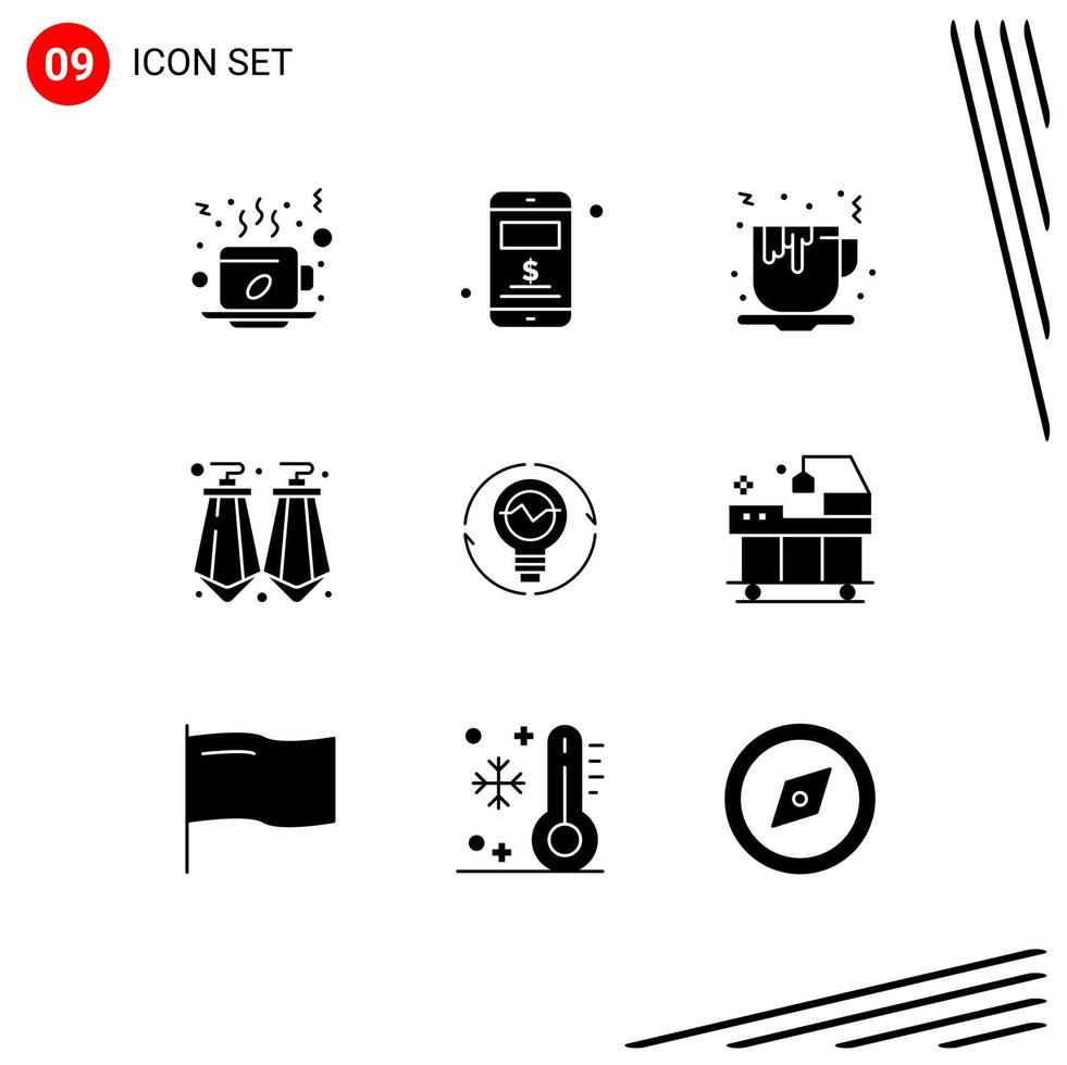 9 Thematic Vector Solid Glyphs and Editable Symbols of generation bulb coffee jewel earrings Editable Vector Design Elements