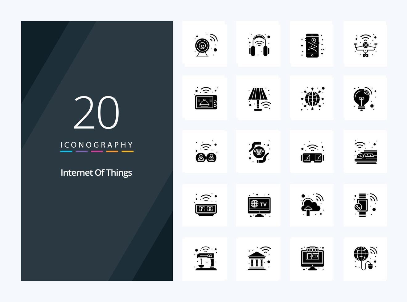 20 Internet Of Things Solid Glyph icon for presentation vector