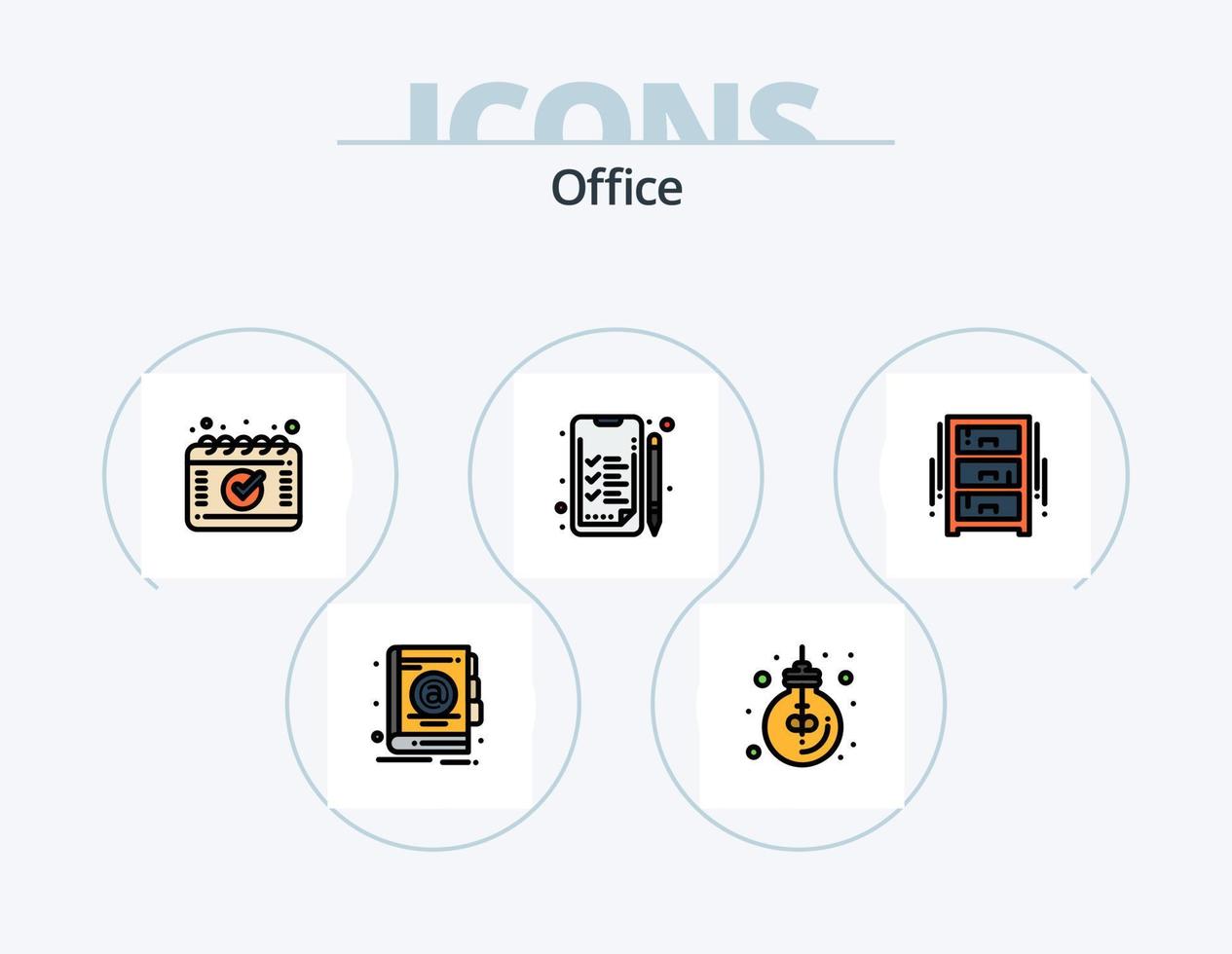 paquete de iconos llenos de línea de oficina 5 diseño de iconos. . libro. lugar de trabajo. DIRECCIÓN. sorteo de oficina vector