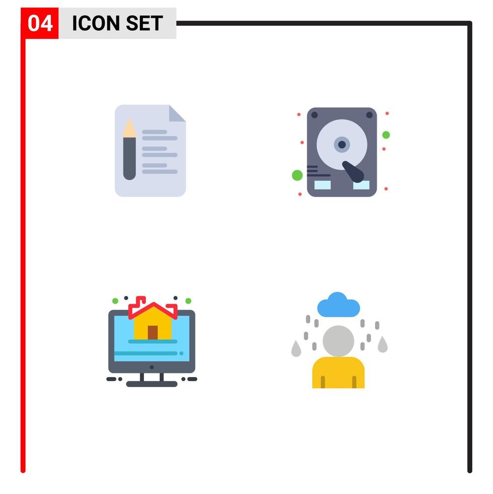 4 Universal Flat Icon Signs Symbols of file property pencil hard disk man Editable Vector Design Elements