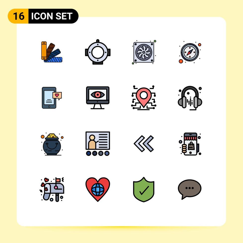 grupo de símbolos de iconos universales de 16 líneas llenas de colores planos modernos de amor chat chat computadora dirección móvil elementos de diseño de vectores creativos editables