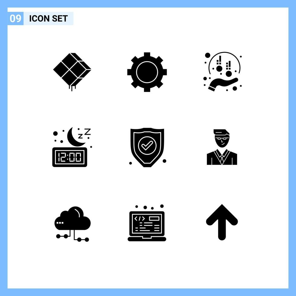 User Interface Pack of 9 Basic Solid Glyphs of sleep moon technology clock hand Editable Vector Design Elements