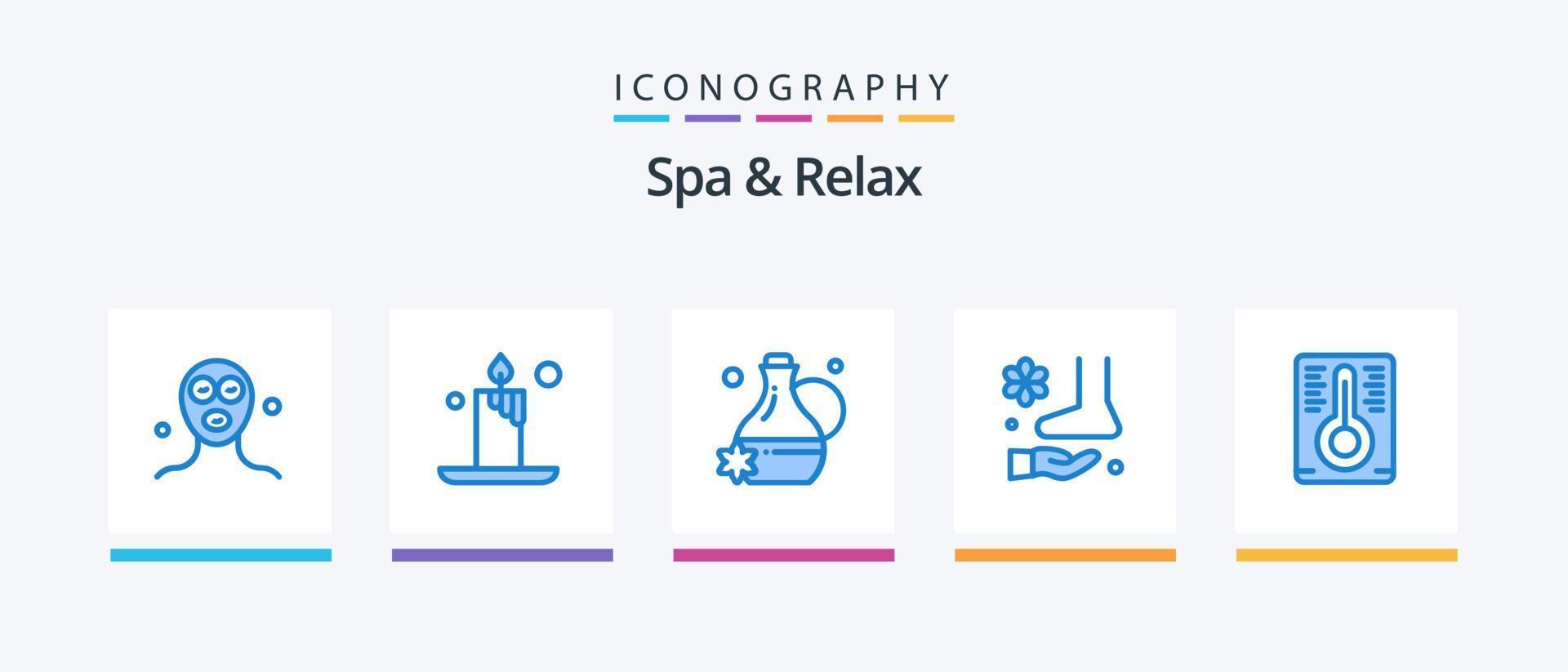 spa y relax blue 5 icon pack que incluye . temperatura. jarra. terapia. relajarse. diseño de iconos creativos vector