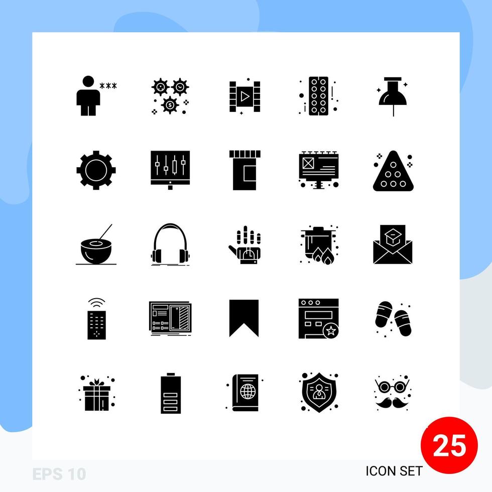 Solid Glyph Pack of 25 Universal Symbols of location strip configuration pharmacy film Editable Vector Design Elements