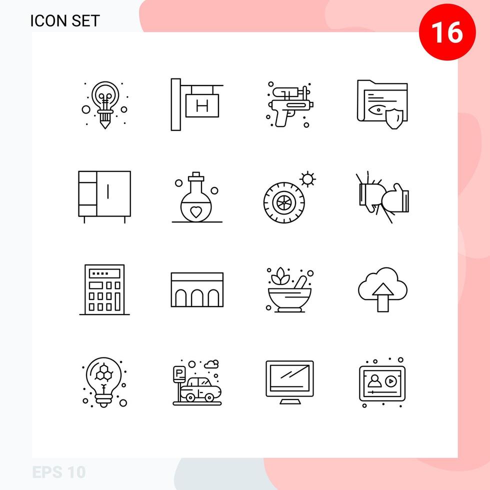 16 Creative Icons Modern Signs and Symbols of home appliances furniture water gun surveillance folder Editable Vector Design Elements