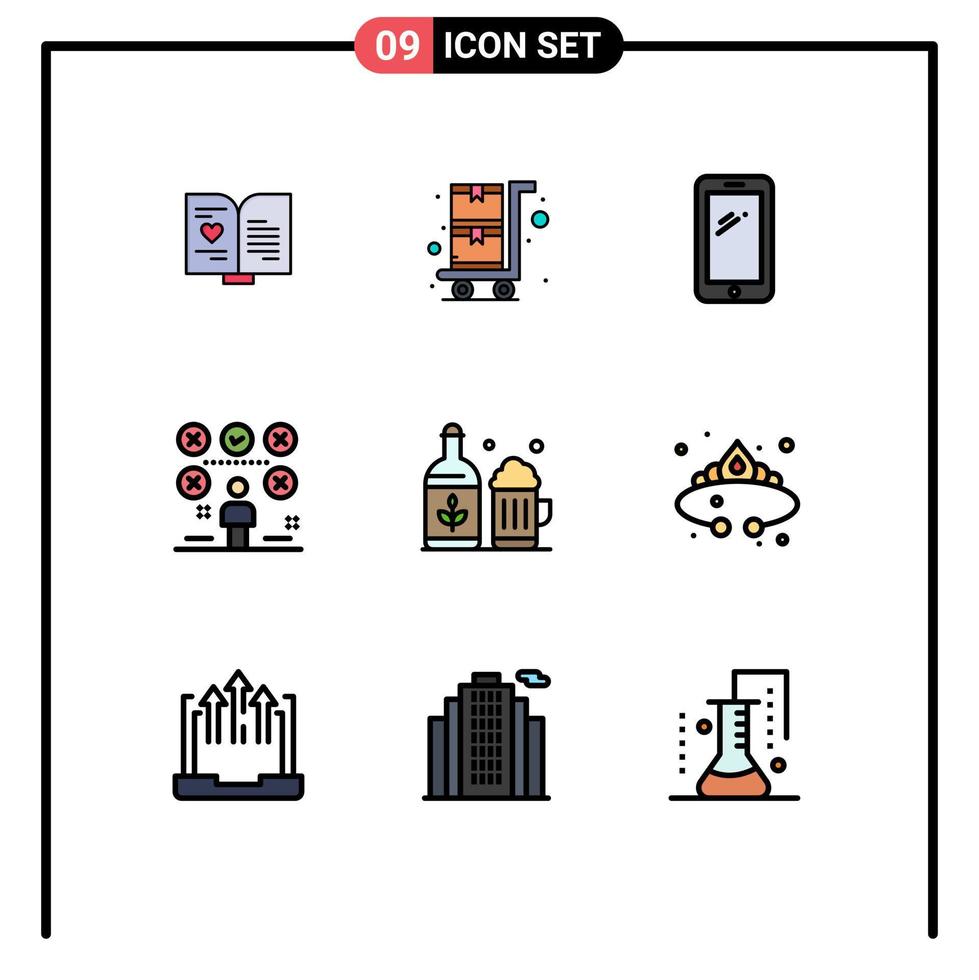 Stock Vector Icon Pack of 9 Line Signs and Symbols for beer user smart phone man checklist Editable Vector Design Elements