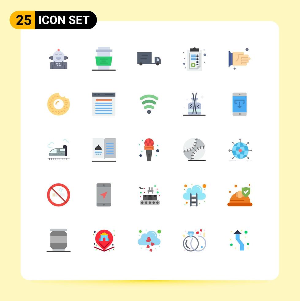 Group of 25 Modern Flat Colors Set for handshake prescription cup paper document Editable Vector Design Elements