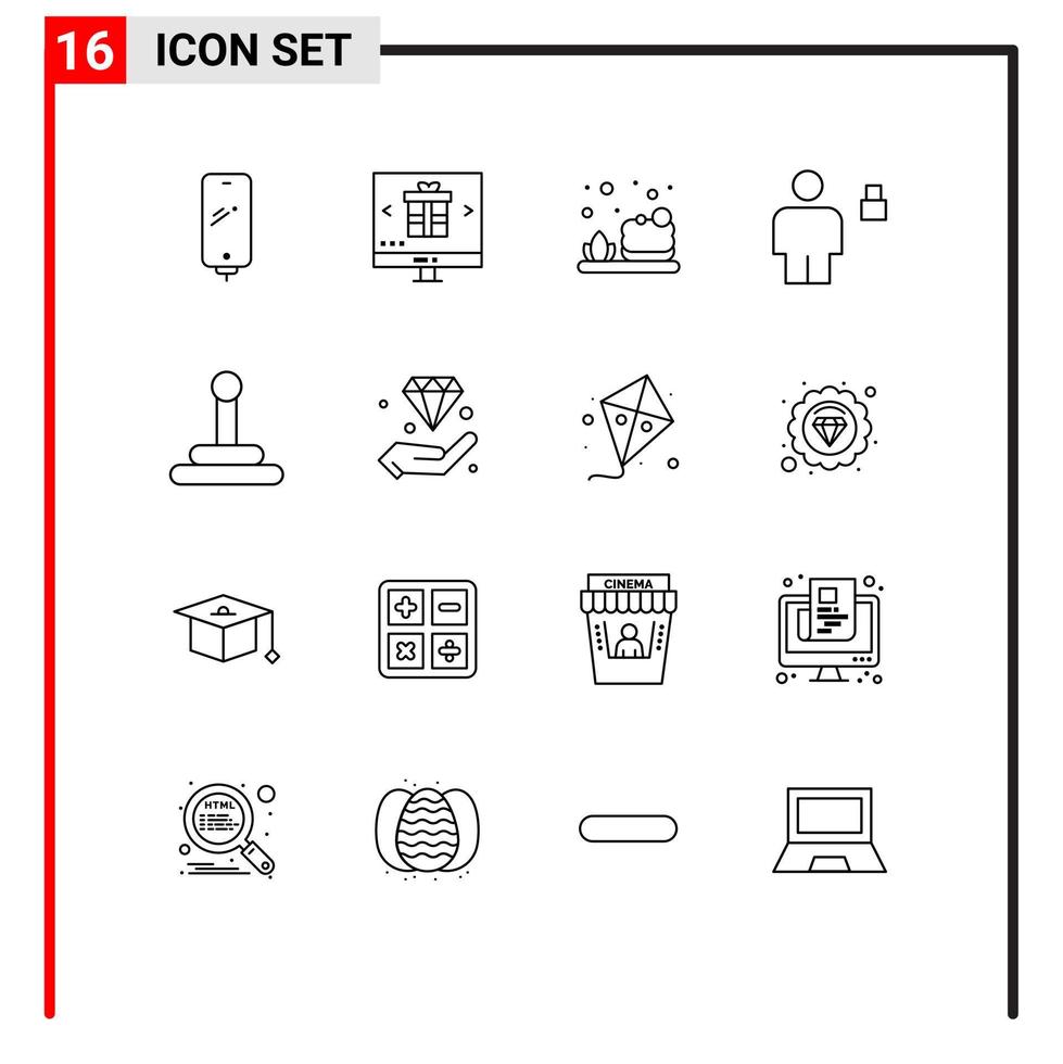 Pictogram Set of 16 Simple Outlines of padlock human online body soap Editable Vector Design Elements