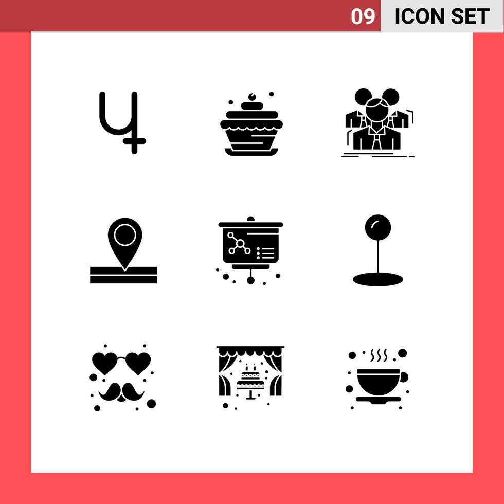 Modern Set of 9 Solid Glyphs and symbols such as atom place team location group Editable Vector Design Elements