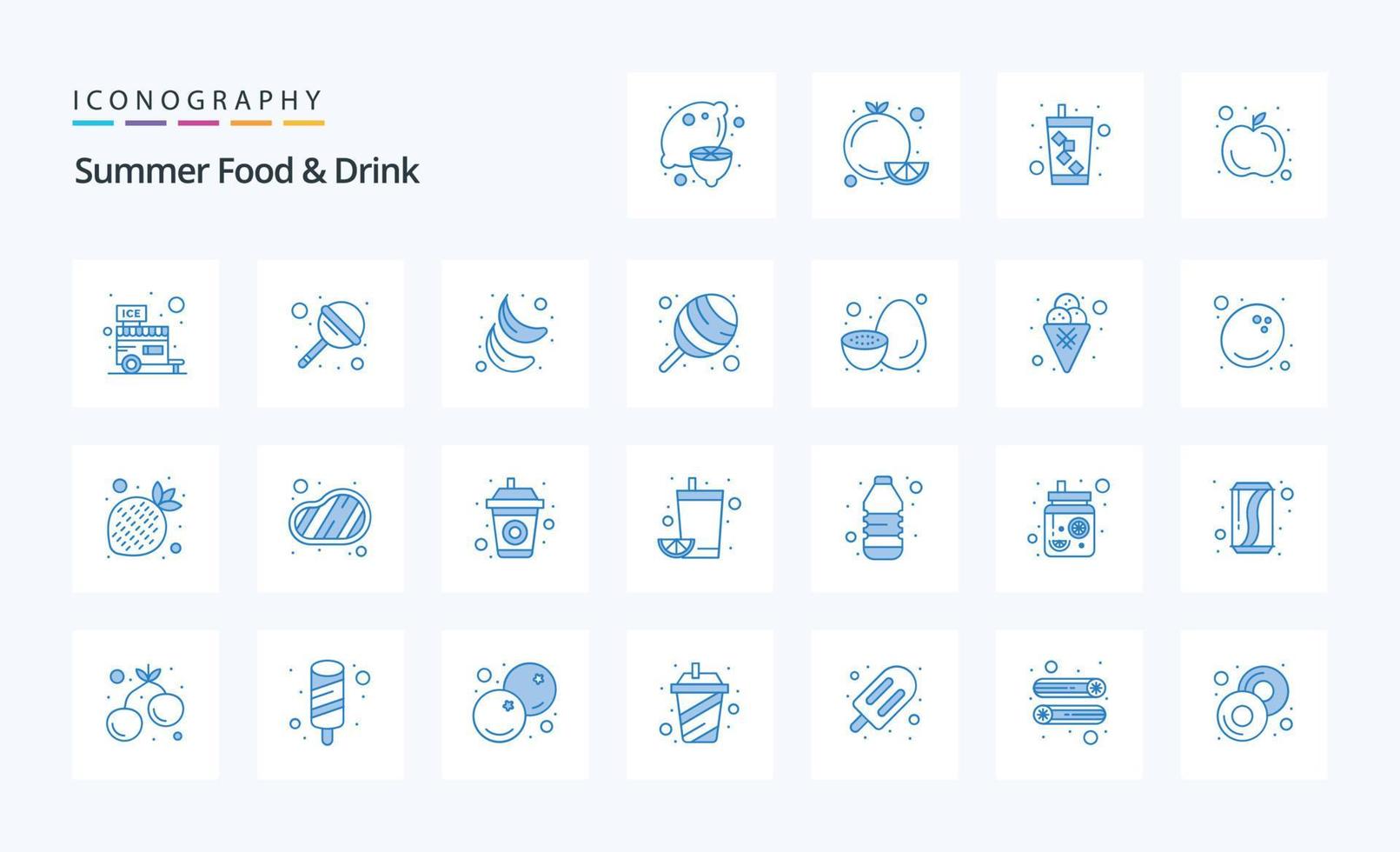 paquete de iconos azul de bebida de comida de verano 25 vector