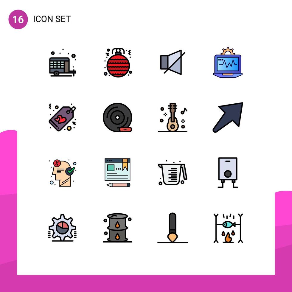 16 iconos creativos, signos y símbolos modernos de amor, ajuste de campana informática, elementos de diseño de vectores creativos editables para portátiles