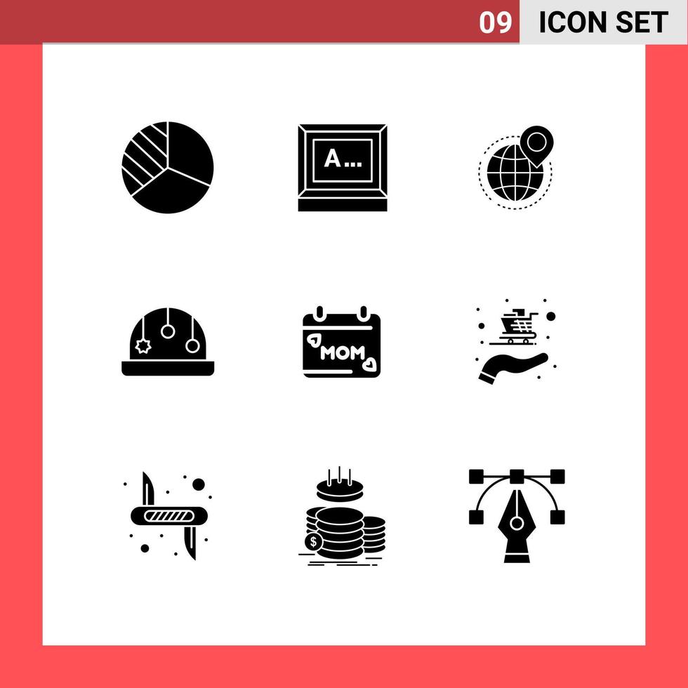 Set of 9 Commercial Solid Glyphs pack for day toy business playpen world Editable Vector Design Elements