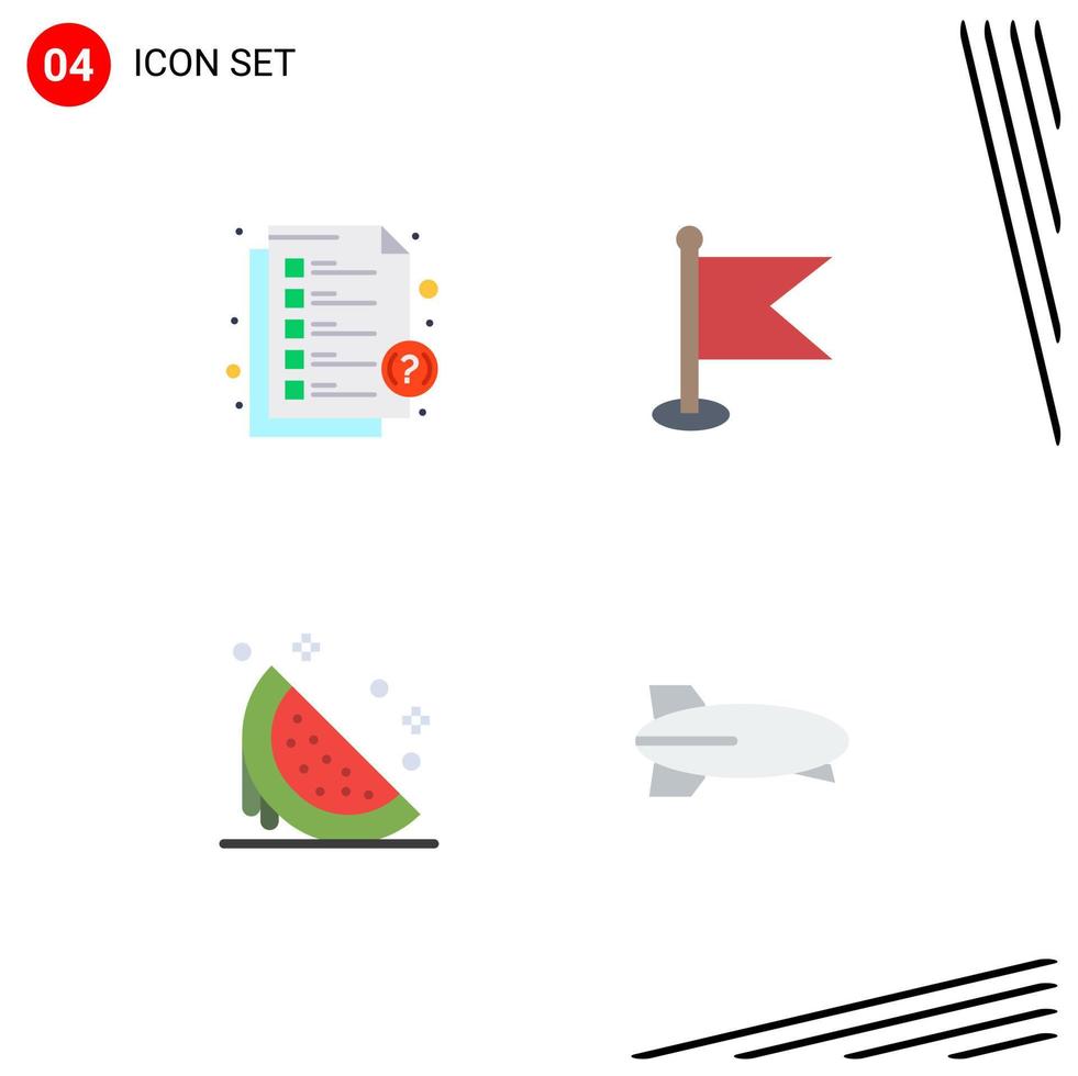 Set of 4 Vector Flat Icons on Grid for headphones fruit support map sweet Editable Vector Design Elements