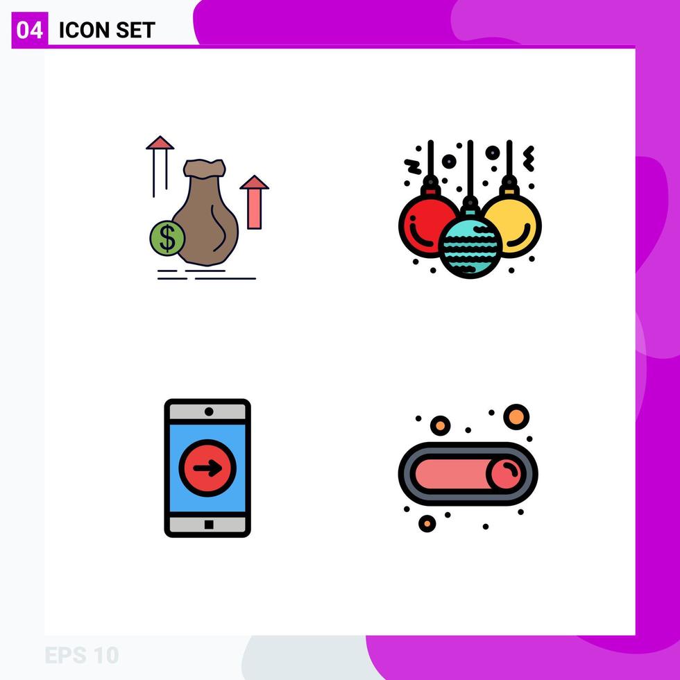4 Filledline Flat Color concept for Websites Mobile and Apps money right growth christmas mobile application Editable Vector Design Elements