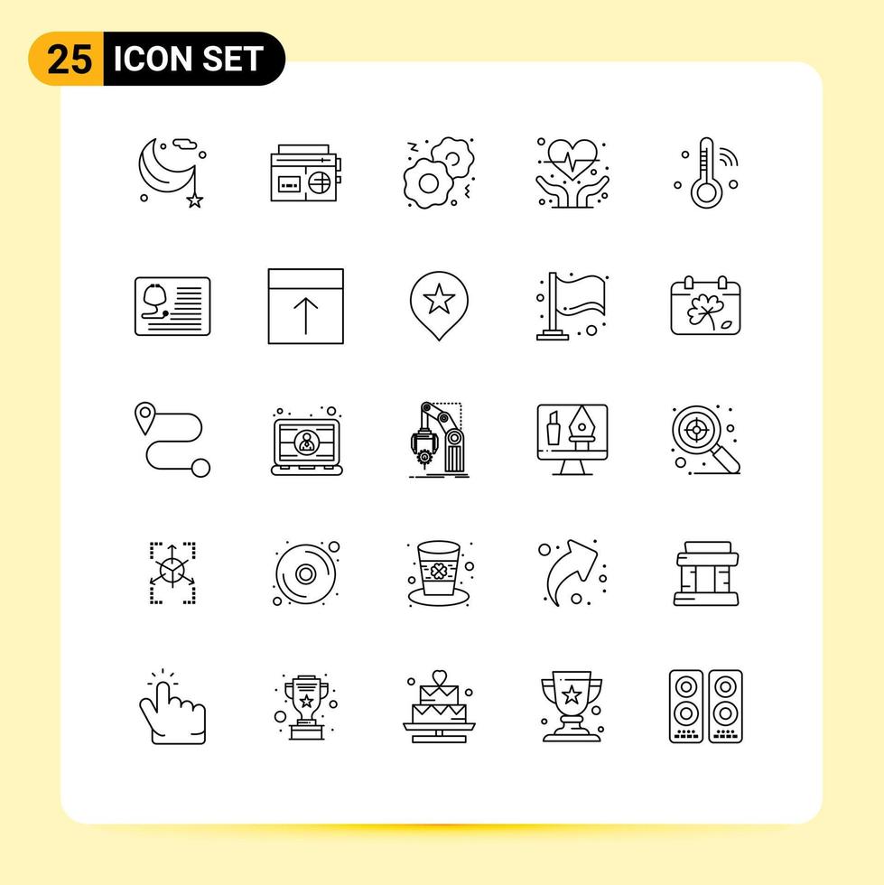 25 Universal Line Signs Symbols of temperature internet of things media heart health cardiogram Editable Vector Design Elements