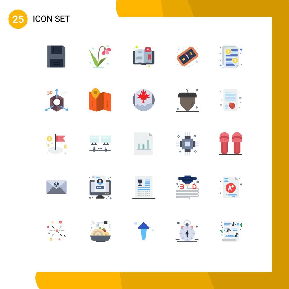 User Interface Pack of 25 Basic Flat Colors of bill play tulip game study Editable Vector Design Elements