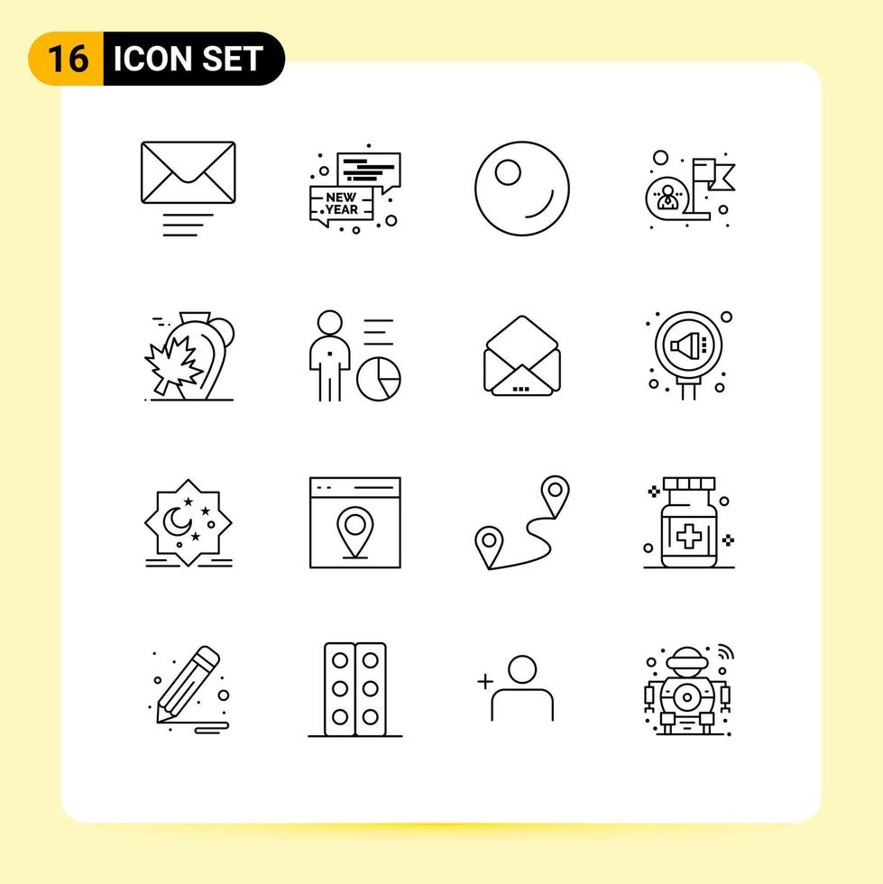 Set of 16 Vector Outlines on Grid for leaf autumn vegetable pot success Editable Vector Design Elements