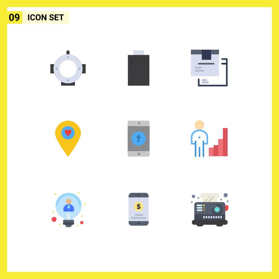 Set of 9 Vector Flat Colors on Grid for mobile application application goods pointer location Editable Vector Design Elements