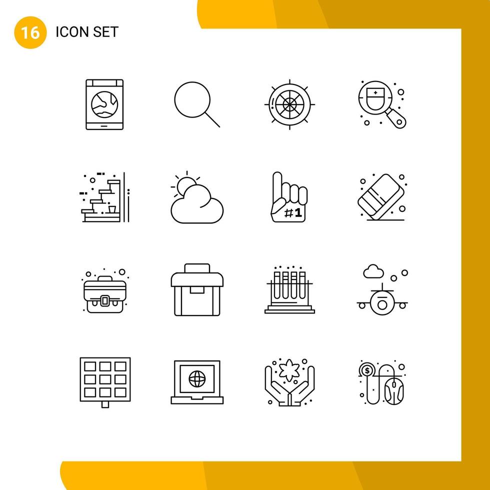 Modern Set of 16 Outlines Pictograph of search doctor ui checkup ship Editable Vector Design Elements