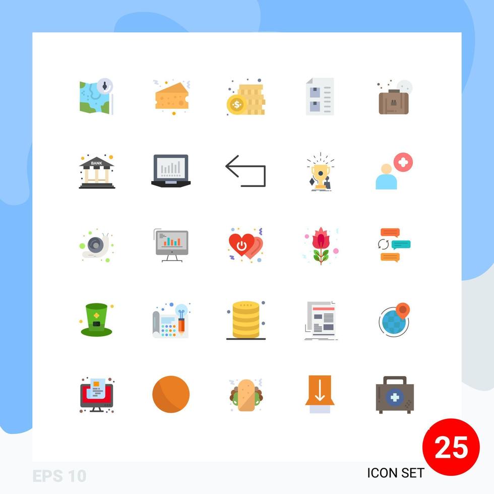 25 Thematic Vector Flat Colors and Editable Symbols of list delivery food check money Editable Vector Design Elements