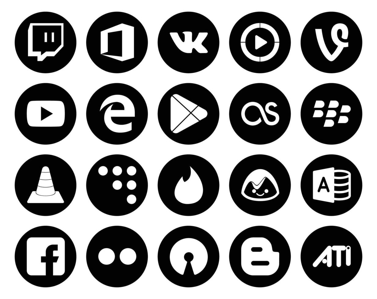 20 Social Media Icon Pack Including tinder player edge media blackberry vector