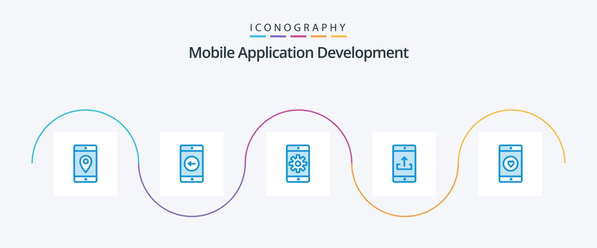 Mobile Application Development Blue 5 Icon Pack Including upload. mobile application. left. mobile. setting vector