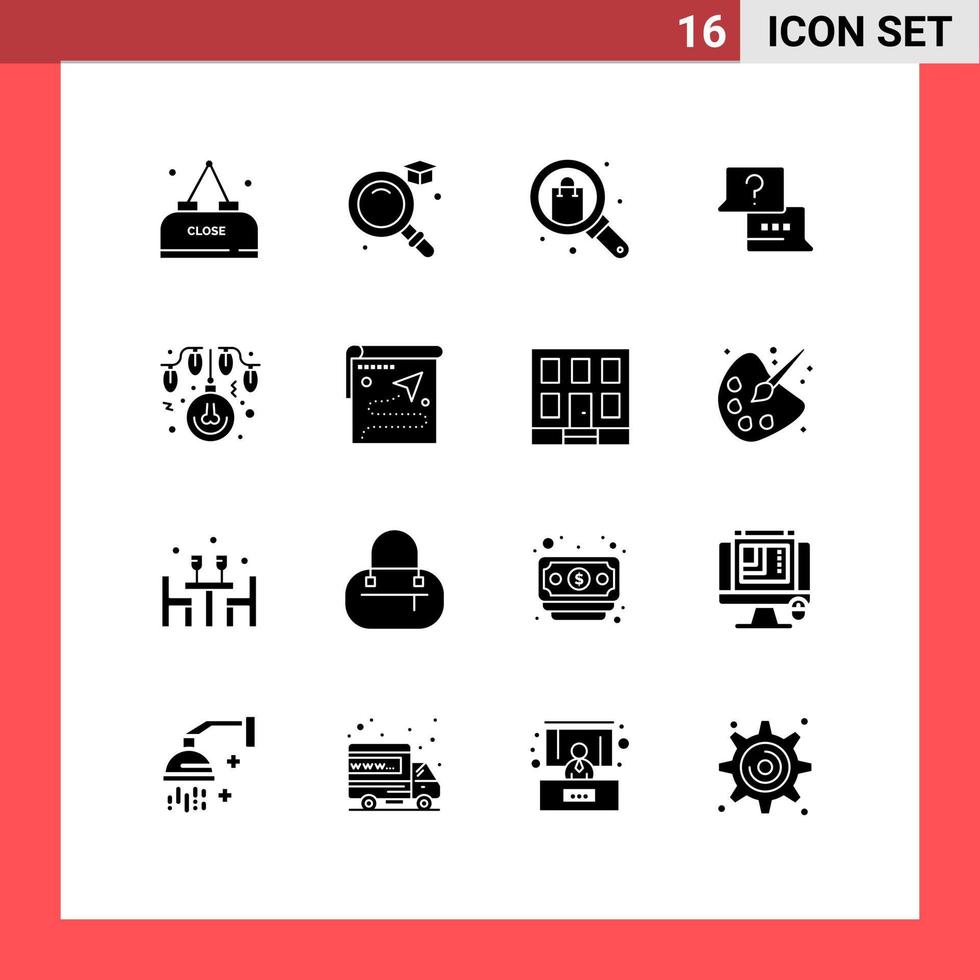 grupo universal de símbolos de iconos de 16 glifos sólidos modernos de elementos de diseño de vectores editables de trabajo de computadora portátil de regalo de chat de navidad