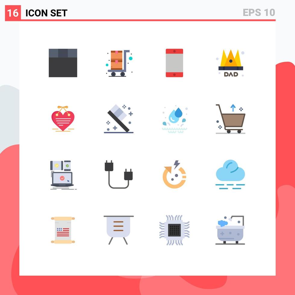 Mobile Interface Flat Color Set of 16 Pictograms of bath love letter crown calendar heart Editable Pack of Creative Vector Design Elements