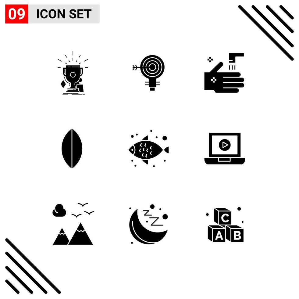 9 iconos creativos signos y símbolos modernos de tabla de surf solución deportiva pestaña faucet elementos de diseño vectorial editables vector