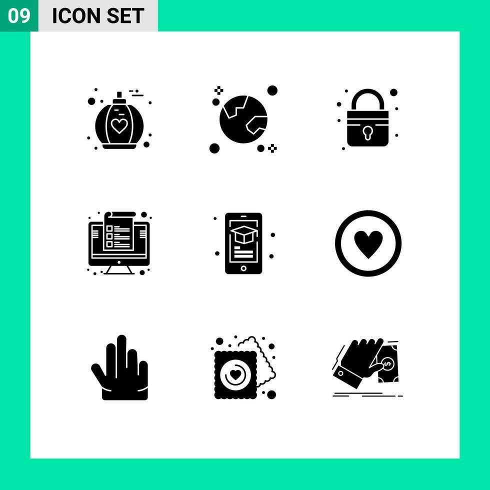 Modern Set of 9 Solid Glyphs and symbols such as learning percent closed management device Editable Vector Design Elements
