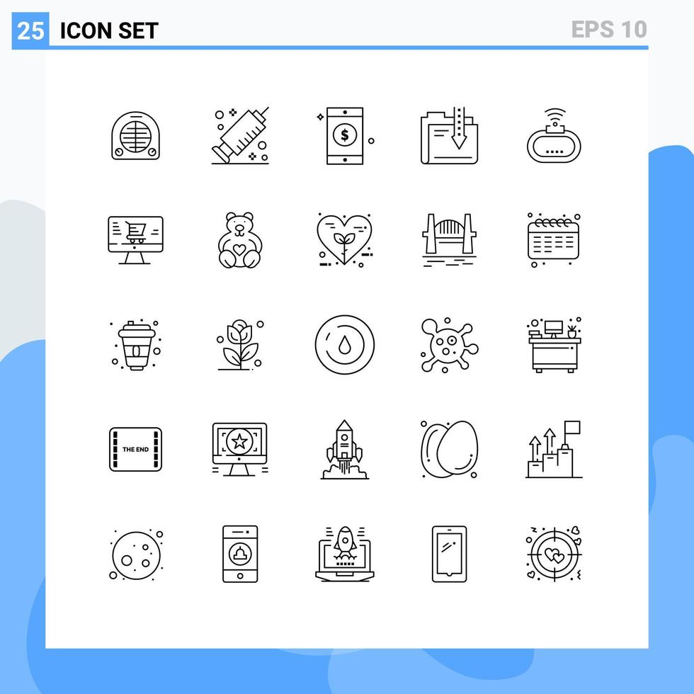 Set of 25 Modern UI Icons Symbols Signs for wifi device dollar file data Editable Vector Design Elements
