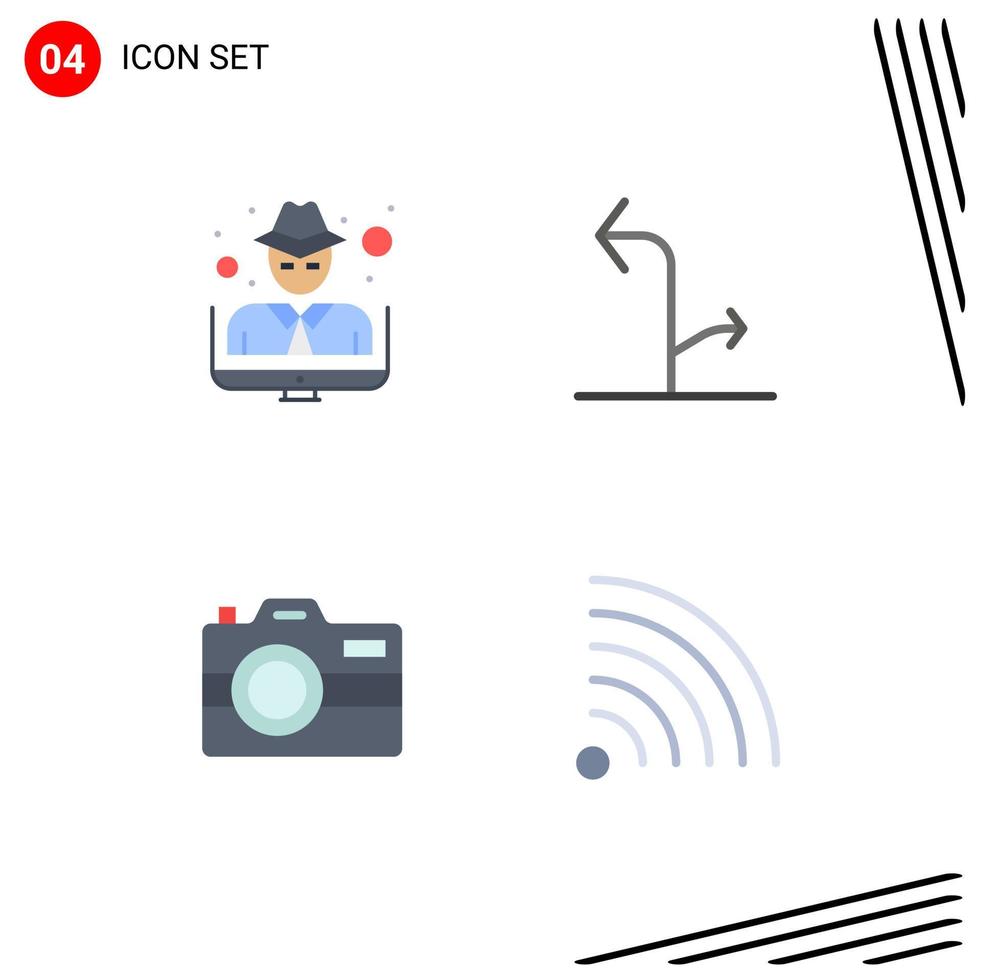 conjunto de 4 iconos planos vectoriales en la cuadrícula para los elementos de diseño vectorial editables de la tecnología de señales delictivas de captura de piratas informáticos vector