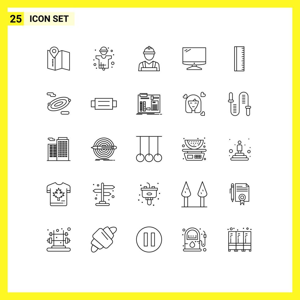 Set of 25 Commercial Lines pack for education imac labour man device computer Editable Vector Design Elements