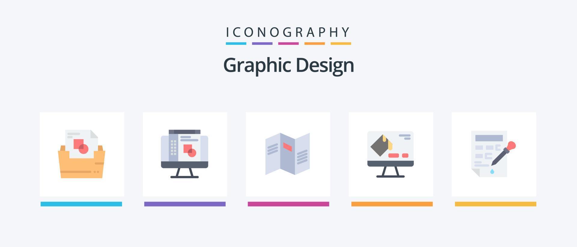 Graphic Design Flat 5 Icon Pack Including color drop. bucket. map. screen. fill. Creative Icons Design vector