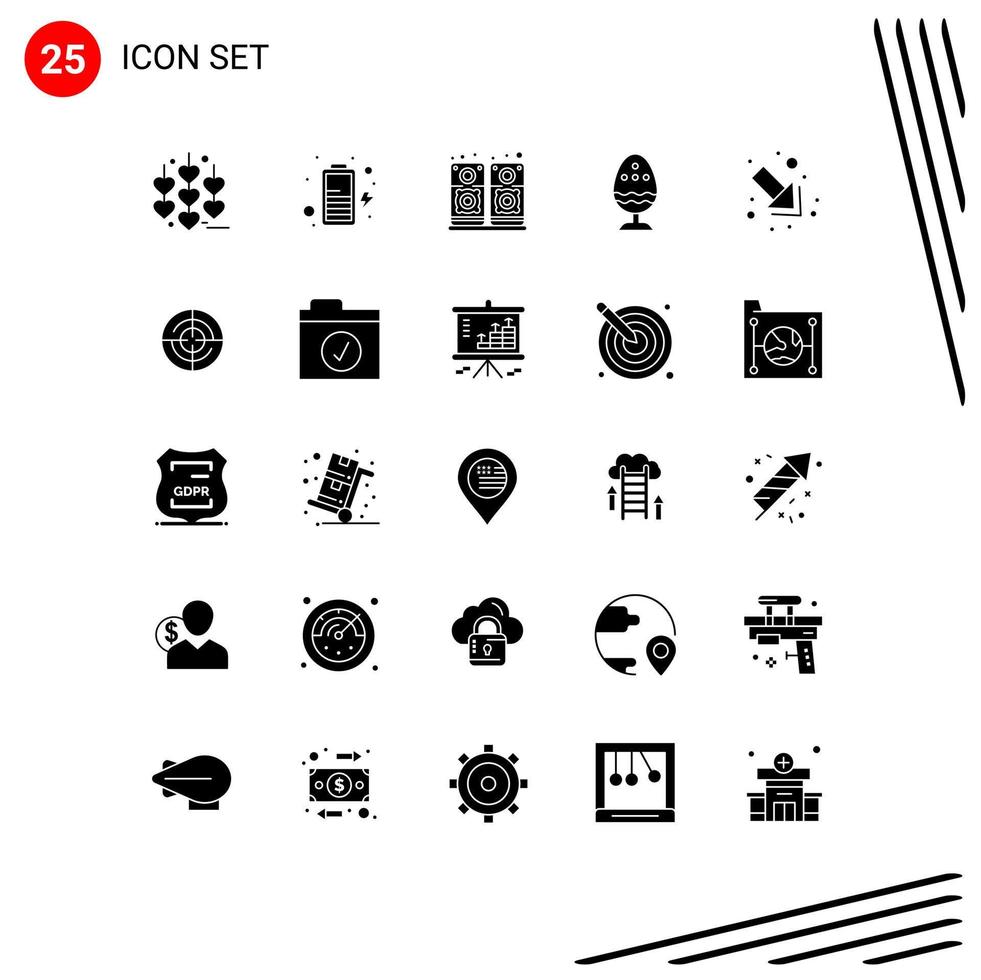 25 Universal Solid Glyphs Set for Web and Mobile Applications define down speaker arrow egg Editable Vector Design Elements