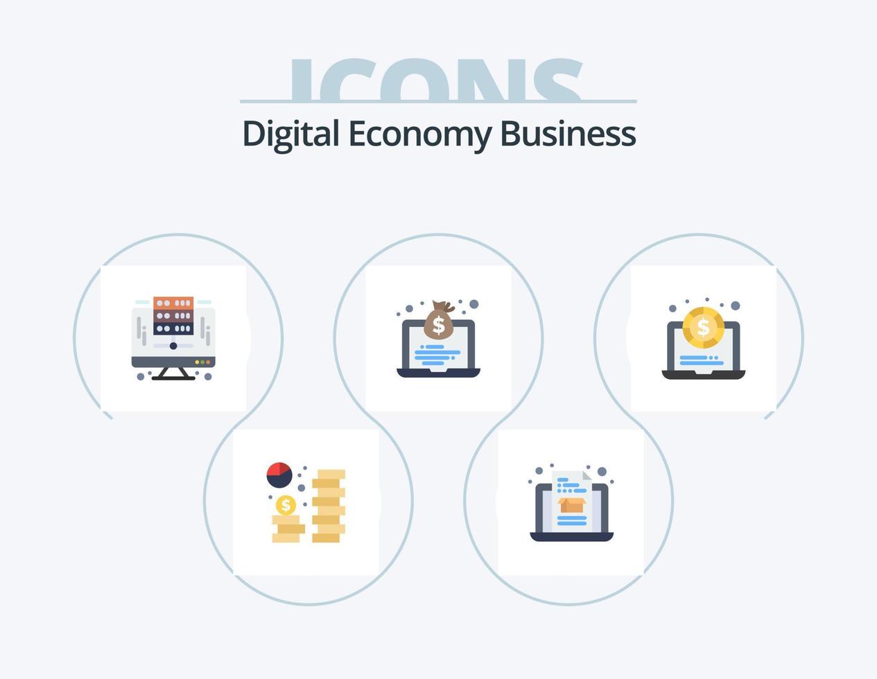 Digital Economy Business Flat Icon Pack 5 Icon Design. laptop. money. computer. bag. laptop vector