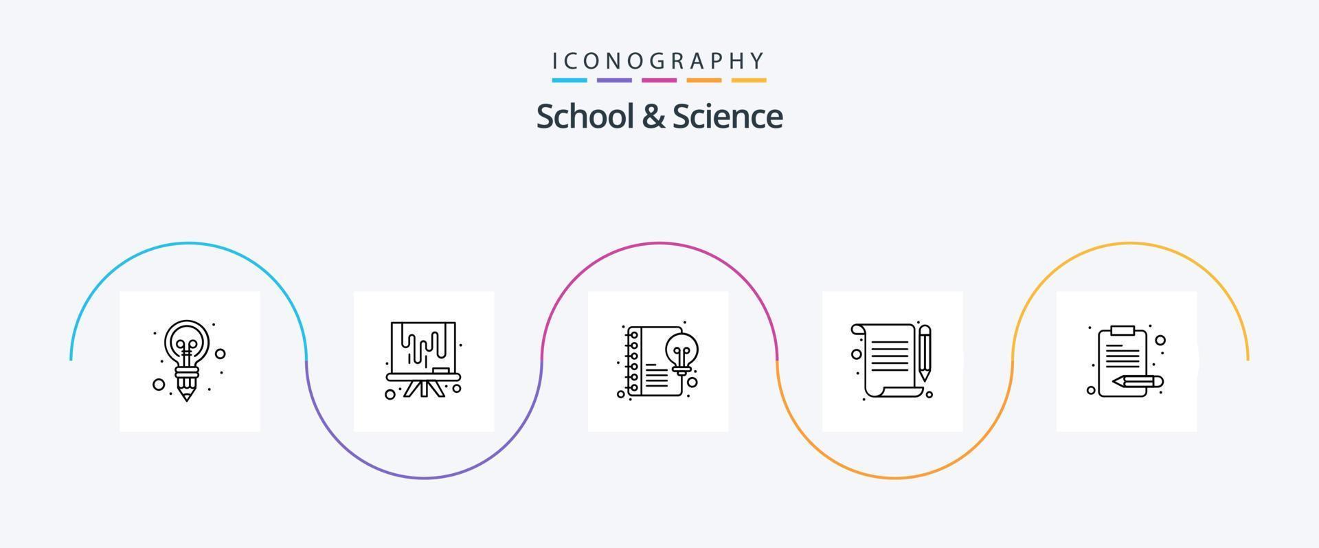 School And Science Line 5 Icon Pack Including content. content. writing. document vector