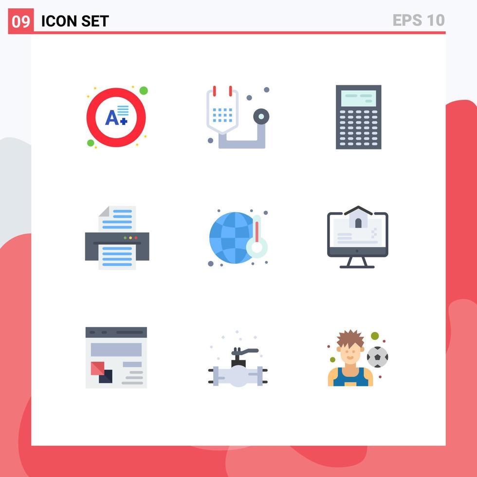 9 Thematic Vector Flat Colors and Editable Symbols of waste gas calculate printer device Editable Vector Design Elements